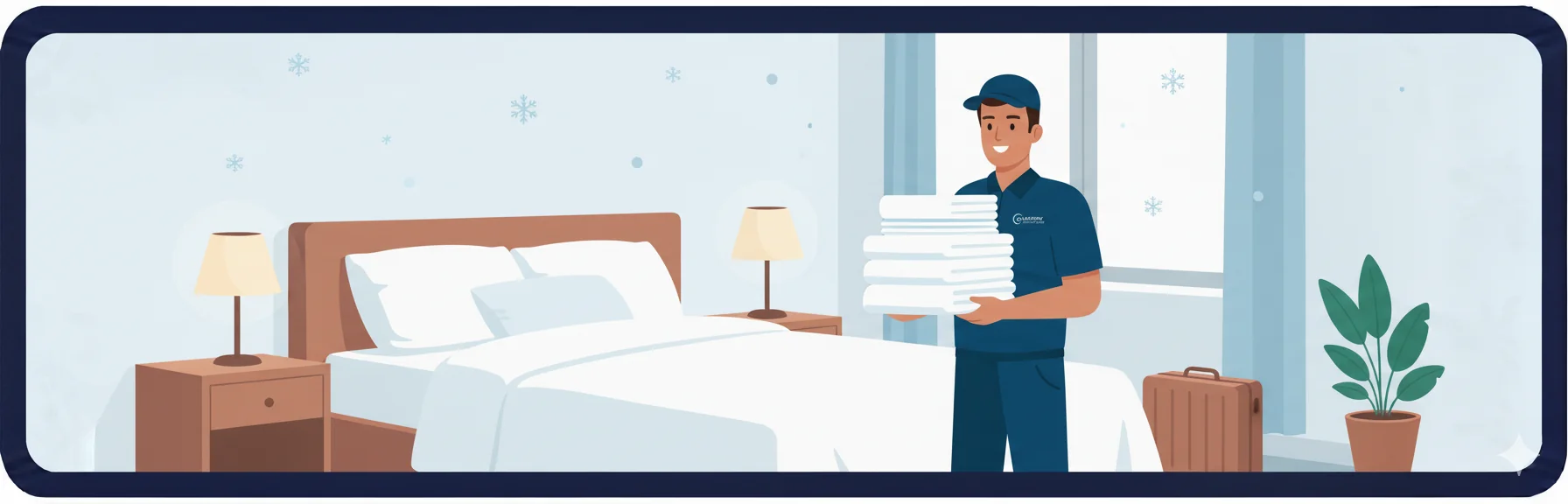 Snow Laundry delivery man with Airbnb linens