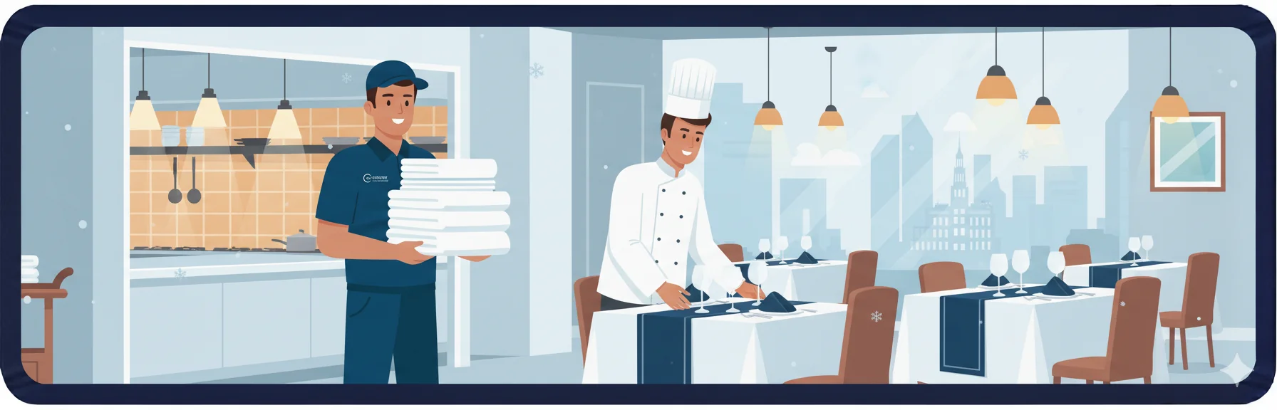 Snow Laundry delivery man with restaurant linens